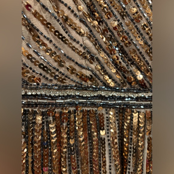 Mac Duggal 5502 Copper Sequined Wrap Over Flutter Cap Sleeve Gown Sz 12 $698 - Picture 7 of 12